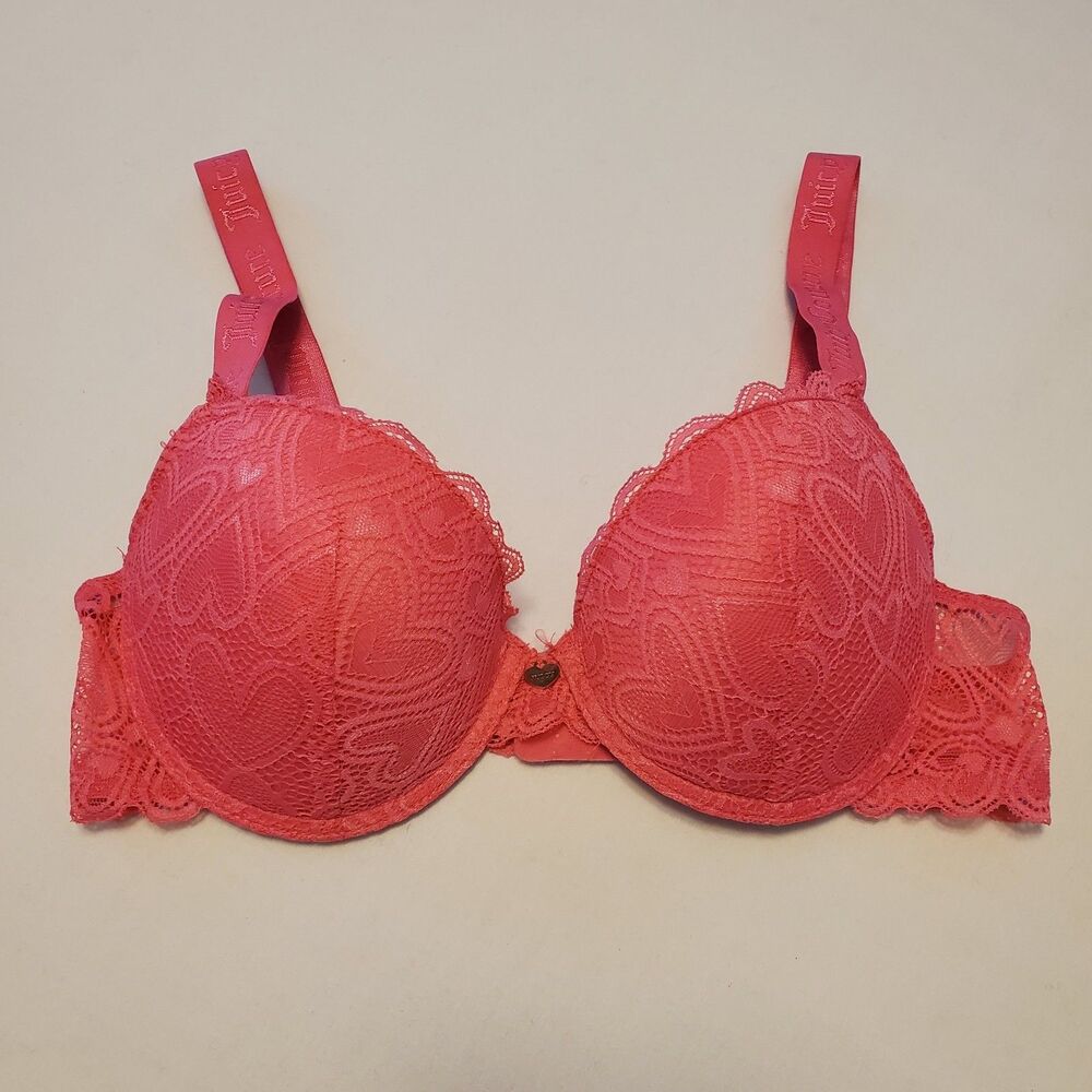 Juicy Couture Pink Padded Heart Push Up Bra 36C Retro Twee Y2K